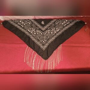 Elegant Black and Silver Fringed Bandana